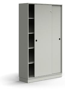 AJ Produkty Skříň s posuvnými dveřmi QBUS, 4 police, sokl, úchytky, 2020x1200x400 mm, světle šedá