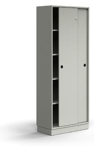 AJ Produkty Skříň s posuvnými dveřmi QBUS, 4 police, sokl, úchytky, 2020x800x400 mm, světle šedá