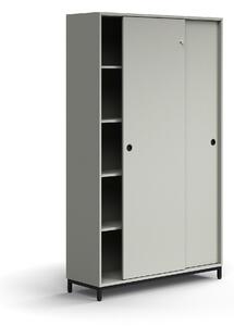 AJ Produkty Skříň s posuvnými dveřmi QBUS, 4 police, nohy, úchytky, 2020x1200x400 mm, černá, světle šedá