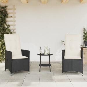 3dílný bistro set s poduškami černý polyratan