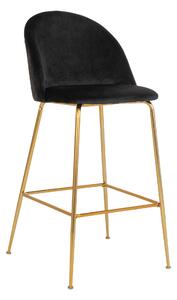 House Nordic Barová židle v sametové barvě, černá s mosaznými nohami, HN1207 (Černá)