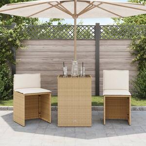 3dílný bistro set s poduškami béžový polyratan