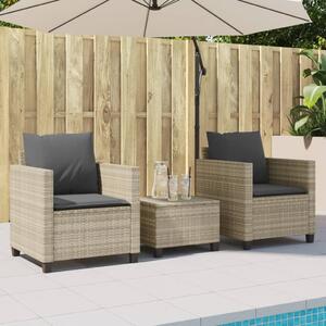 3dílný bistro set s poduškami světle šedý polyratan