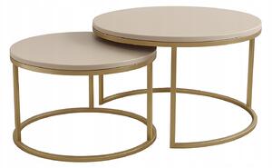 Konferenční stolek KASZMIR LOFT GOLD 2v1 Kulatý set JAPANDI BOHO Salon Zlatý