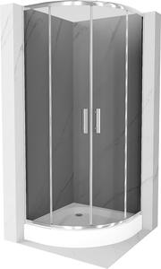 Mexen Rio, čtvrtkruhový sprchový kout s posuvnými dveřmi 80 x 80 cm, 5mm šedé sklo, chromový profil + bílá vysoká sprchová vanička Rio, 863-080-080-01-40-4710
