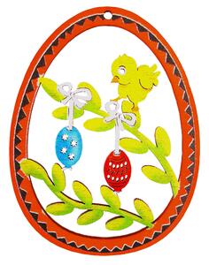 AMADEA Dřevěná dekorace vajíčko kuřátka a větvička, velikost 9 cm, český výrobek