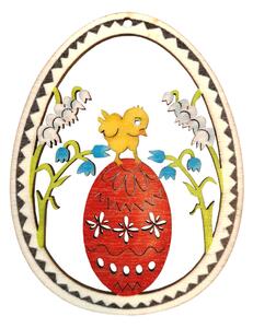 AMADEA Dřevěná dekorace vajíčko kuře s vajíčkem, velikost 9 cm, český výrobek