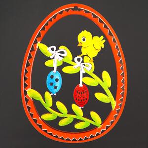 AMADEA Dřevěná dekorace vajíčko kuřátka a větvička, velikost 9 cm, český výrobek