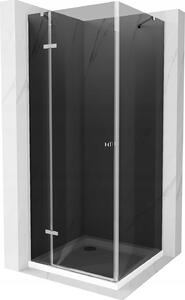 Mexen Roma, sprchový kout s křídlovými dveřmi 80 (dveře) x 80 (stěna) cm, 6mm šedé sklo, chromový profil + slim sprchová vanička bílá + chromový sifon, 854-080-080-01-40-4010