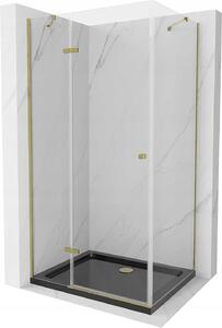 Mexen Roma, sprchový kout s 1-křídlými dveřmi 90 (dveře) x 100 (stěna) cm, 6mm čiré sklo, zlatý profil, slim sprchová vanička 5cm černá, 854-090-100-50-00-4070G