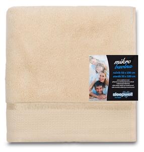 Jednobarevný froté ručník z extra jemné bavlny (mikrobavlny). Barva ručníku je béžová. Rozměr ručníku 50x100 cm. Plošná hmotnost 450 g/m2. Praní na 60°C