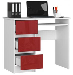 Počítačový stůl A-6 levá bílá/červená lesk