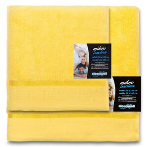 Jednobarevný froté ručník z extra jemné bavlny (mikrobavlny). Barva ručníku je světle žlutá. Rozměr ručníku 50x100 cm. Plošná hmotnost 450 g/m2. Praní na 60°C