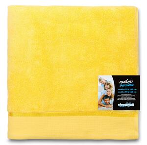 Jednobarevný froté ručník z extra jemné bavlny (mikrobavlny). Barva ručníku je světle žlutá. Rozměr ručníku 50x100 cm. Plošná hmotnost 450 g/m2. Praní na 60°C