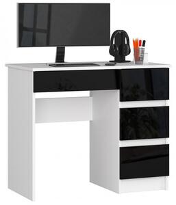 Počítačový stůl A7 pravá bílá/černá lesk
