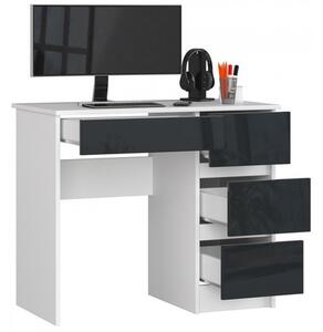 Počítačový stůl A7 pravá bílá/grafit lesk