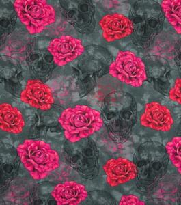 Úplet - Lebky a růže (Bavlněný žerzej - Digitální tisk 92% CO / 8% EL)