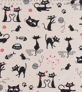 Bavlna režná - Kočky (Kočky černé na režném podkladu)