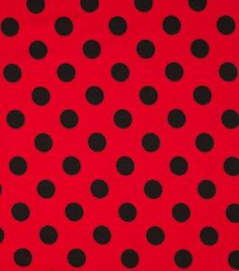 Metráž látka úplet bavlněný s elastanem puntíky černé na červené | RTex