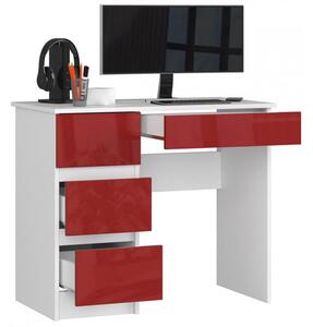 Počítačový stůl A7 levá bílá/červená lesk
