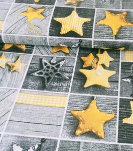 Metráž látka vánoční patchwork hvězdy zlaté na šedé| RTex