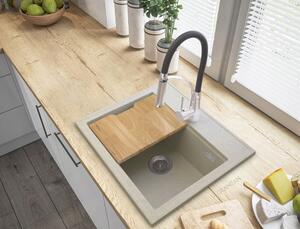 Sink Quality Ferrum New 5055, 1-komorový granitový dřez 560x500x210 mm + zlatý sifon, béžová, SKQ-FER.5055.B.XG