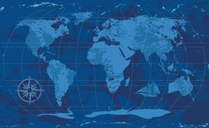 Tapeta rustikální mapa světa v modré barvě