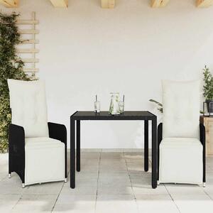 3dílný zahradní bistro set s poduškami černý polyratan 3277135