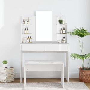 Toaletní stolek se zrcadlem lesklý bílý 96 x 40 x 142 cm