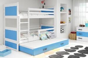 Dětská patrová postel s výsuvnou postelí RICO 160x80 cm Modrá Bílá