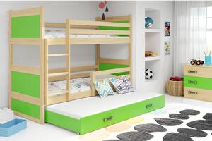 Dětská patrová postel s výsuvnou postelí RICO 200x90 cm Zelená Bílá