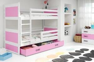 Dětská patrová postel s výsuvnou postelí RICO 200x90 cm Růžová Bílá