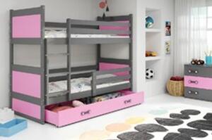 Dětská patrová postel s výsuvnou postelí RICO 160x80 cm Růžová Šedá