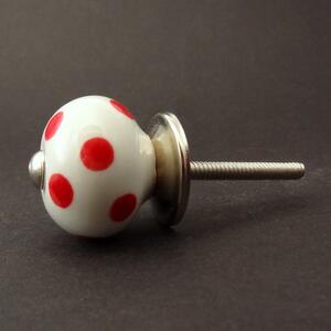 Keramická úchytka-Červené puntíky MALÁ Barva kovu: stříbrná