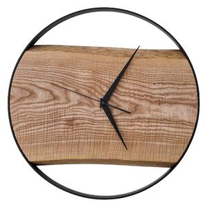 Dřevěné hodiny -45cm, přírodní dřevo - jasan, černý kovový rám (45B46)