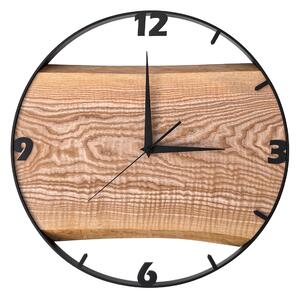 Dřevěné hodiny -45cm, přírodní dřevo - jasan, černý kovový rám (45B62)