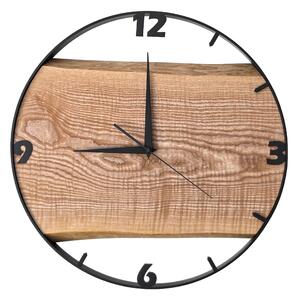 Dřevěné hodiny -45cm, přírodní dřevo - jasan, černý kovový rám (45B56)
