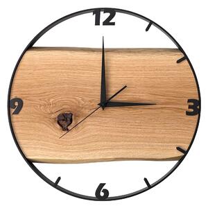Dřevěné hodiny - 45cm, přírodní dřevo - dub, černý kovový rám (45B59)