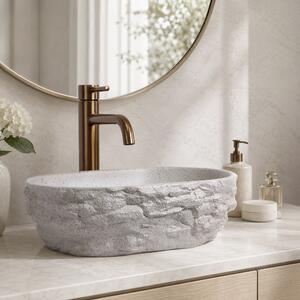 Rea Evora, oválné umyvadlo na desku, 375x255x120mm, béžová-imitace kamene, REA-U3225
