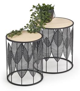 SADA 2x Konferenční stolek FOLLA pr. 33/40 cm černá/dřevo