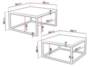 SADA 2x Konferenční stolek DUAL 76x76/66x66 cm černá/zlatá