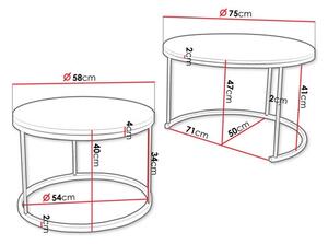 SADA 2x Konferenční stolek RABEN 75/58 cm černá/zlatý dub