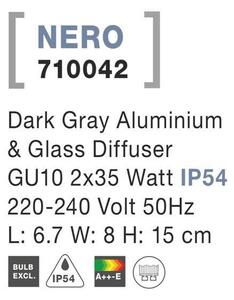 NV 710042 Venkovní nástěnné svítidlo NERO tmavě šedý hliník skleněný difuzor GU10 2x7W 220-240V IP54 bez žárovky světlo nahoru a dolů - NOVA LUCE