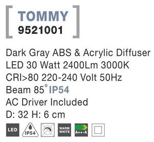 NV 9521001 Venkovní stropní svítidlo TOMMY tmavě šedý ABS a akrylový difuzor LED 25W 3000K 220-240V 85st. IP54 - NOVA LUCE