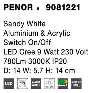 NV 9081221 Bodové svítidlo PENOR bílý hliník a akryl vypínač na těle LED Cree 9W 230V 3000K IP20 - NOVA LUCE