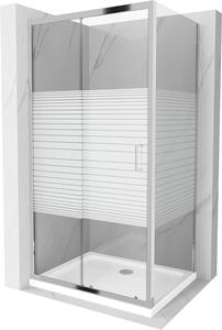 Mexen Apia posuvný sprchový kout 90 x 70 cm, 5mm sklo, chromový profil-čiré sklo/pásy + slim sprchová vanička 5cm, 840-090-070-01-20-4010