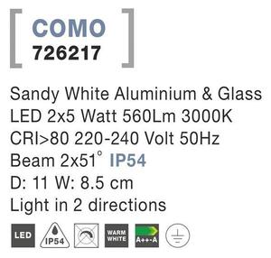 NV 726217 Venkovní nástěnné svítidlo COMO bílý hliník a sklo LED 2x5W 3000K 220-240V 2x51st. IP54 světlo ve dvou směrech - NOVA LUCE