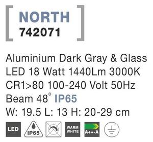 NV 742071 Venkovní reflektor NORTH hliník tmavě šedá a sklo LED 18W 3000K 100-240V 48st. IP65 - NOVA LUCE