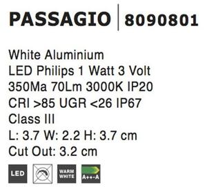 NV 8090801 Venkovní zapuštěné svítidlo do zdi PASSAGGIO bílý hliník LED 1W 3000K 3V IP54 délka kabelu 1.80m použijte driver 9020170 - NOVA LUCE
