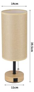 Brilagi - Stolní lampa s USB portem TABLON 1xE27/25W/230V dub/černá/béžová